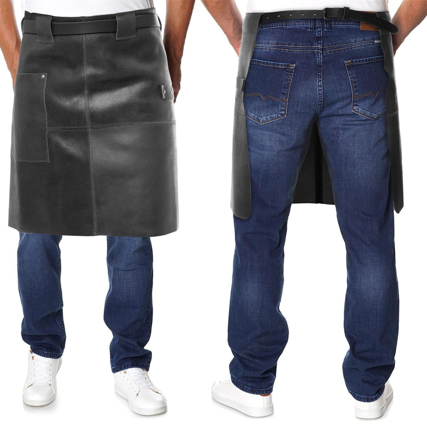 Lederschürze aus 100% echtem Leder, kurz, schwarz