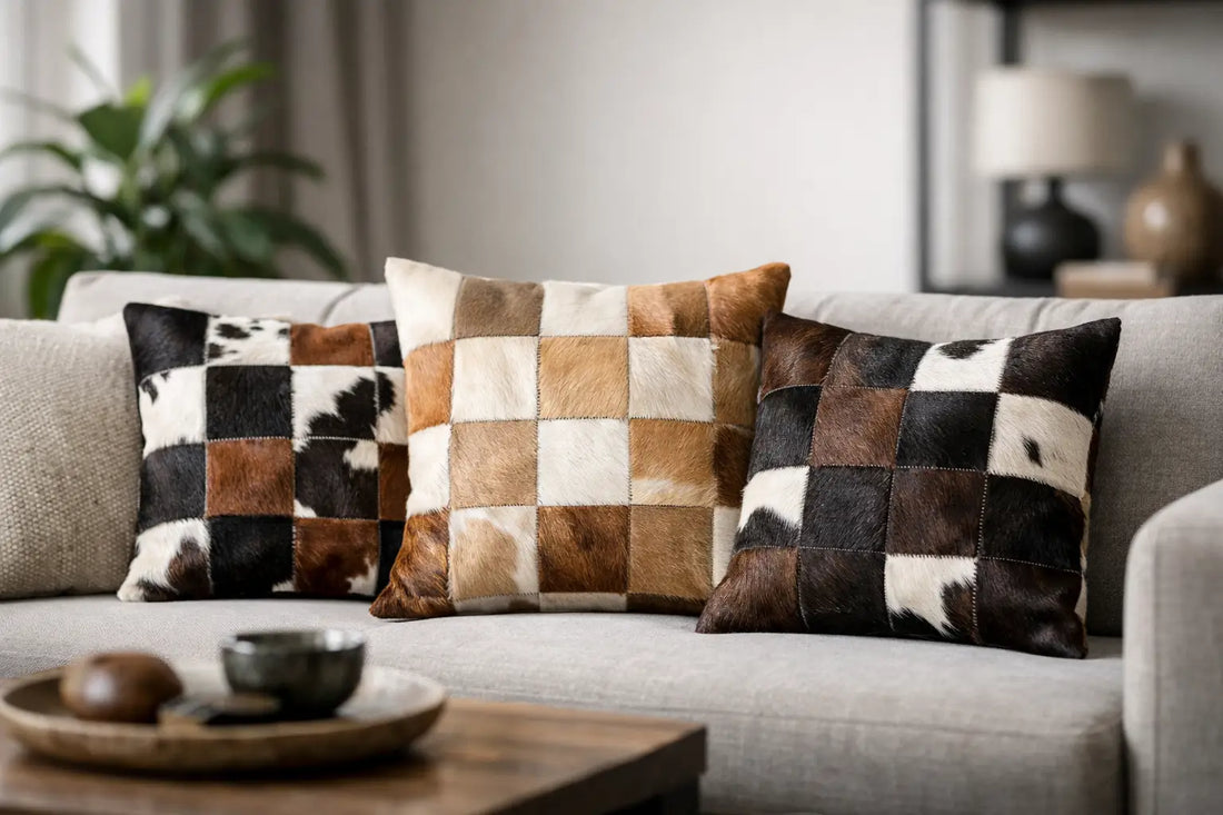 Patchwork-Kuhfell-Kissen kombinieren