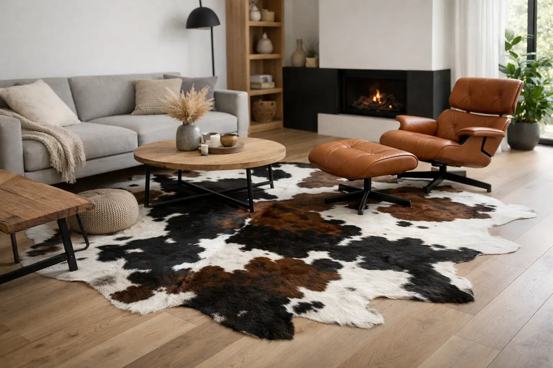 Wohnzimmer mit Kuhfellteppich - 7 Beispiele