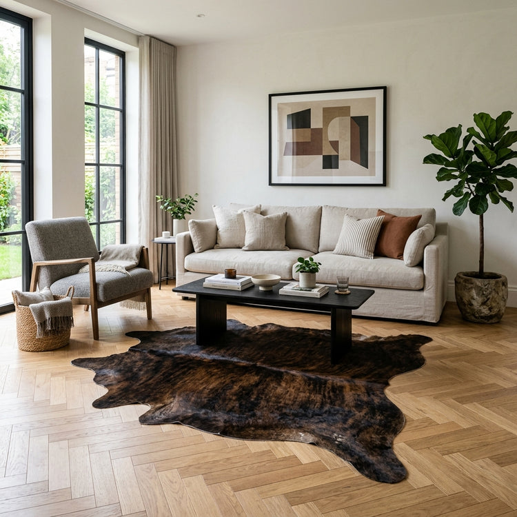 Kuhfell Teppich Dunkles Brindle im Wohnraum