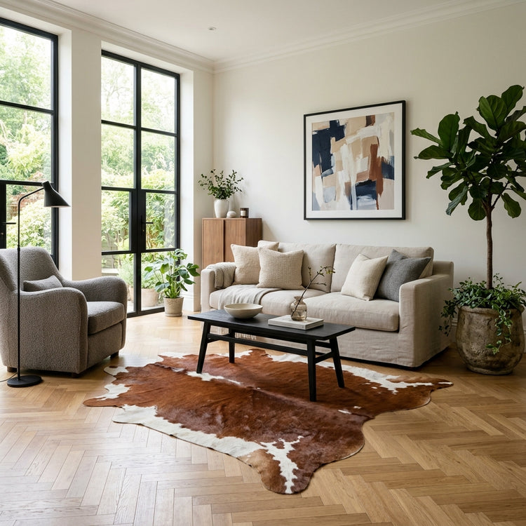 Kuhfell Teppich Hereford im Wohnraum