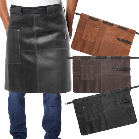 Lederschürze aus 100% echtem Leder, kurz, schwarz