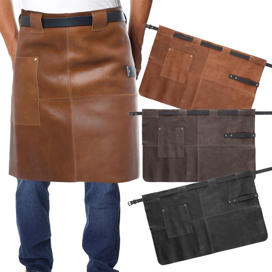 Lederschürze aus 100% echtem Leder, kurz, cognac